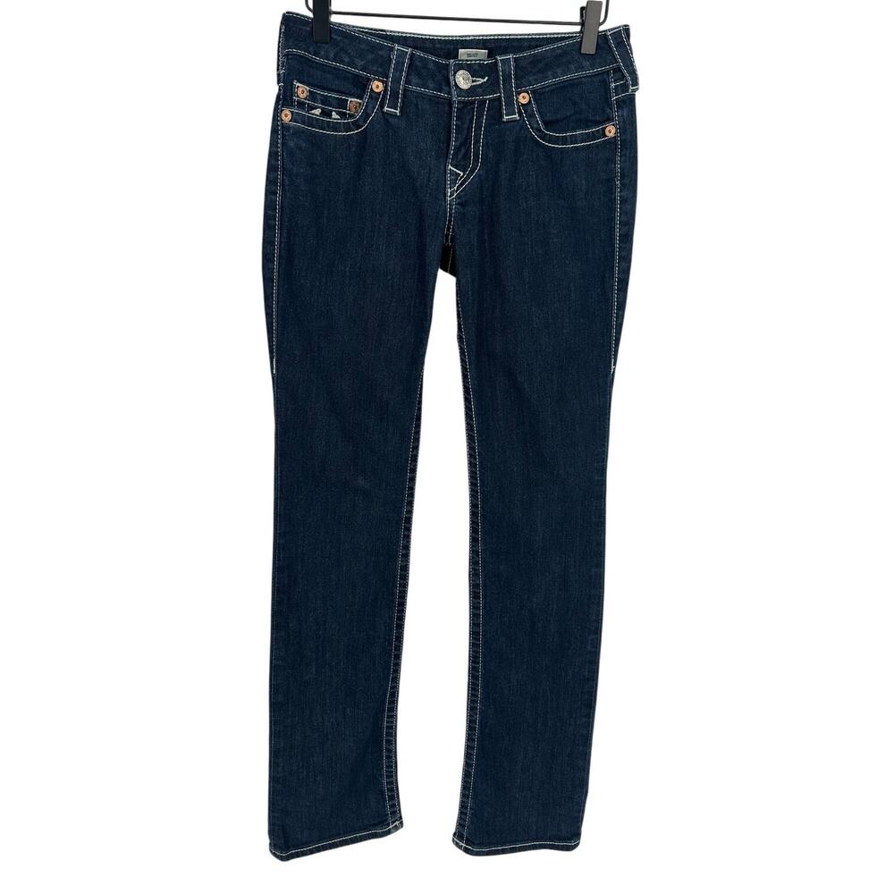 True Religion Vintage Straight Leg Jeans Dark Wash Low Rise Casual Western 27